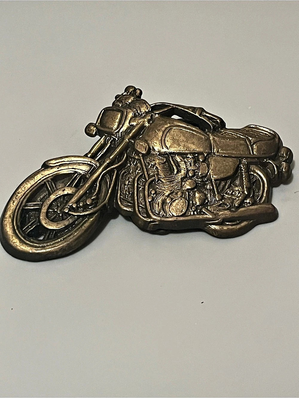 Vintage 1970s Solid Brass Motorcycle Belt Buckle - 3D Biker Design (Serial #4391